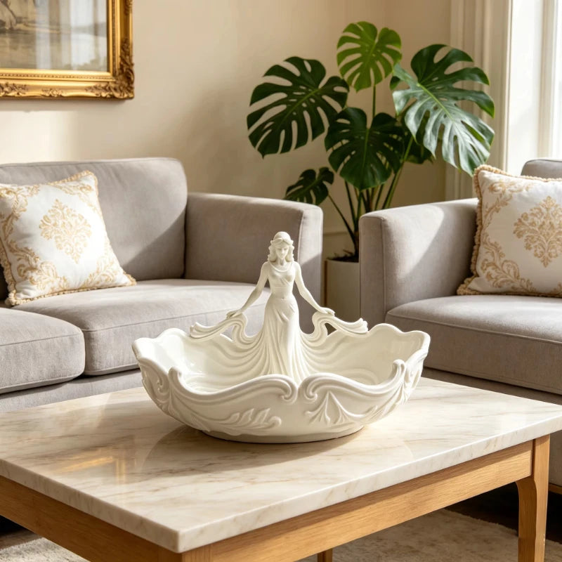 bol décoratif blanc motif floral sculpture bijoux rangement classique réutilisableOpaque plateau