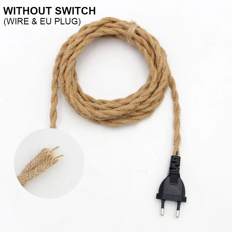 câble électrique vintage tissé beige E27 2m 220V douille isolant fixations artisanal