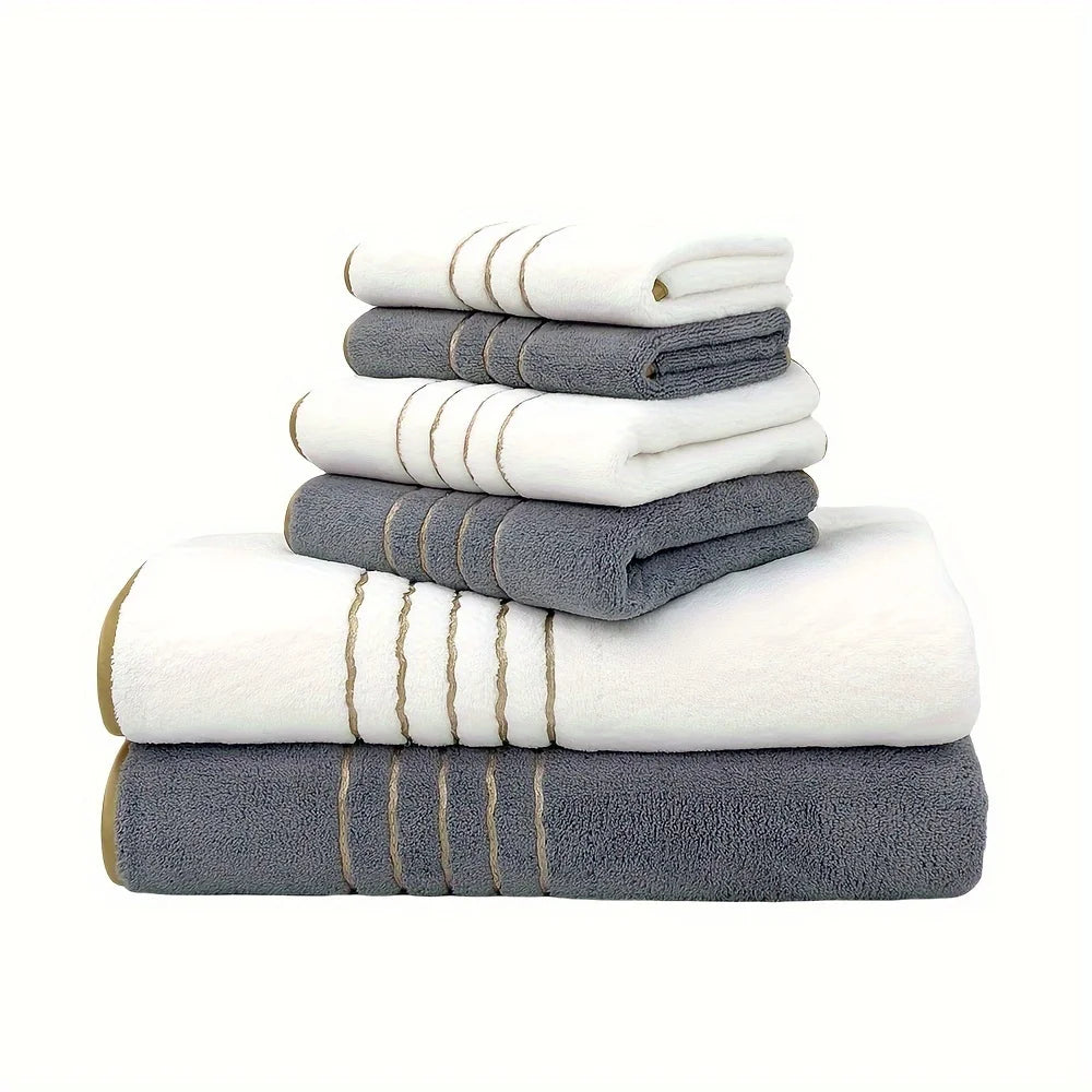 serviettes bain absorbantes polyester rectangulaires moderne blanc gris rayures dorées bain main débarbouillette