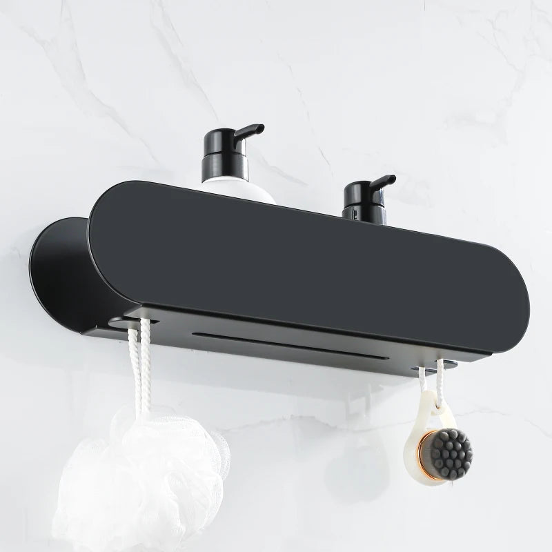 support mural moderne salle bain noir adhésif pompe lotion brosse douche serviette blanche 40cm