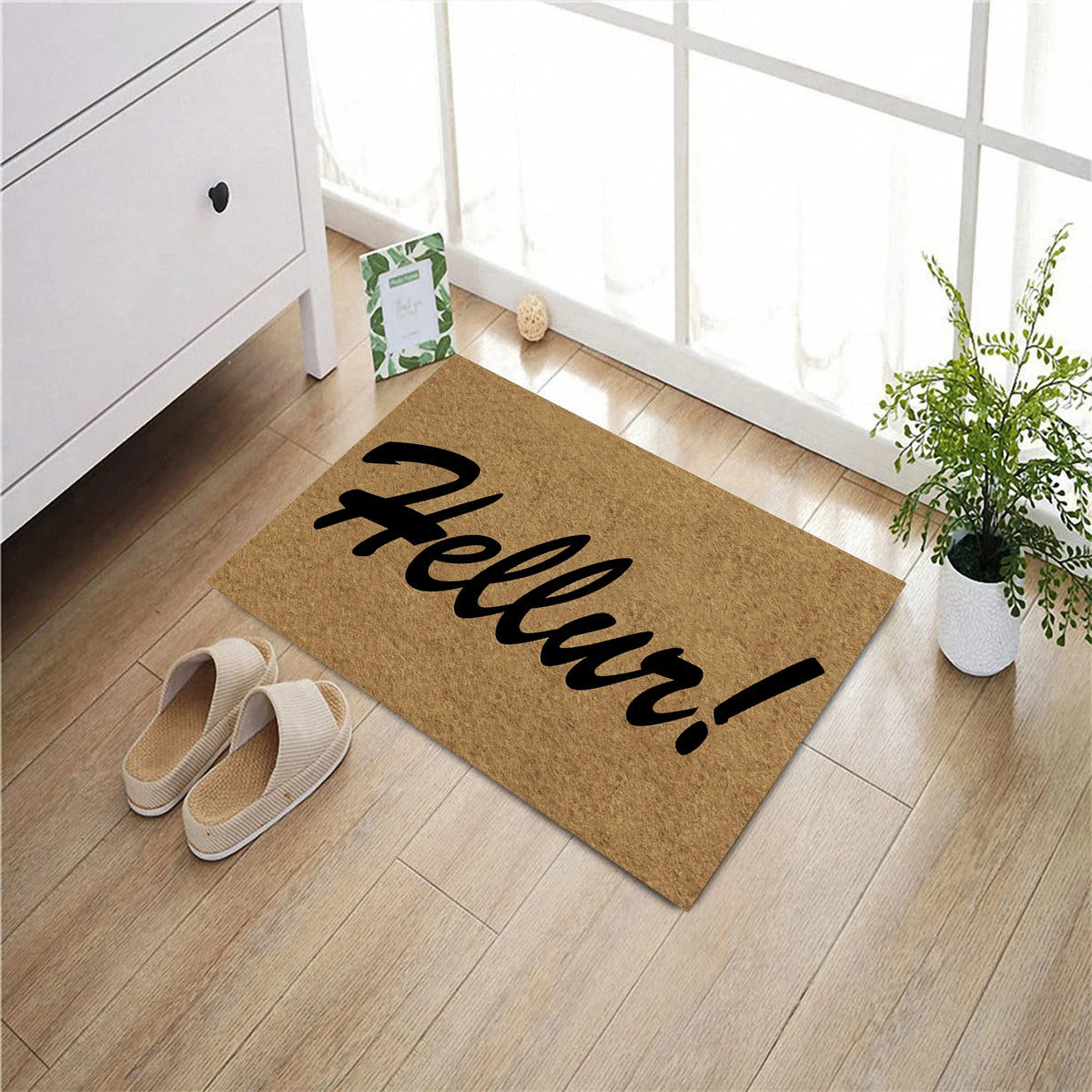 tapis d'entrée marron clair noir lettres hellur antidérapant résistant extérieur moderne imperméable