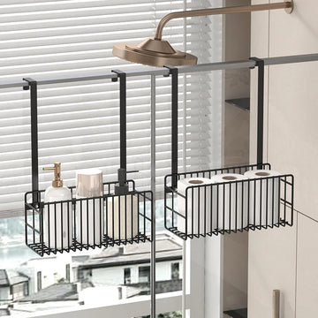 panier suspendu moderne noir structure grillagée métallique crochet salle bain rangement papier toilette produits