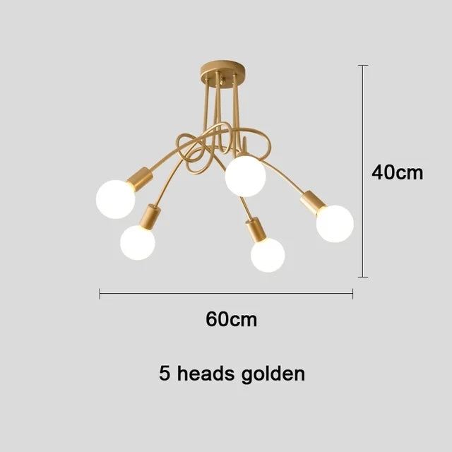 suspension lumineuse moderne minimaliste noir or blanc branches incurvées métal fixation ampoles led