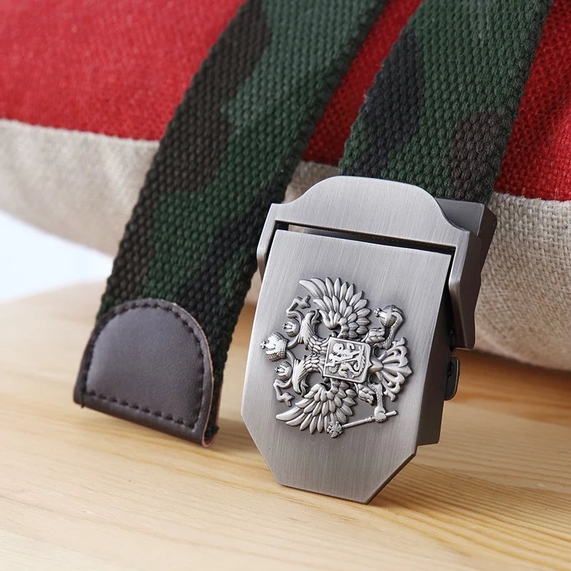 ceinture homme toile métal camouflage noir double aigle militaire décontracté opacité