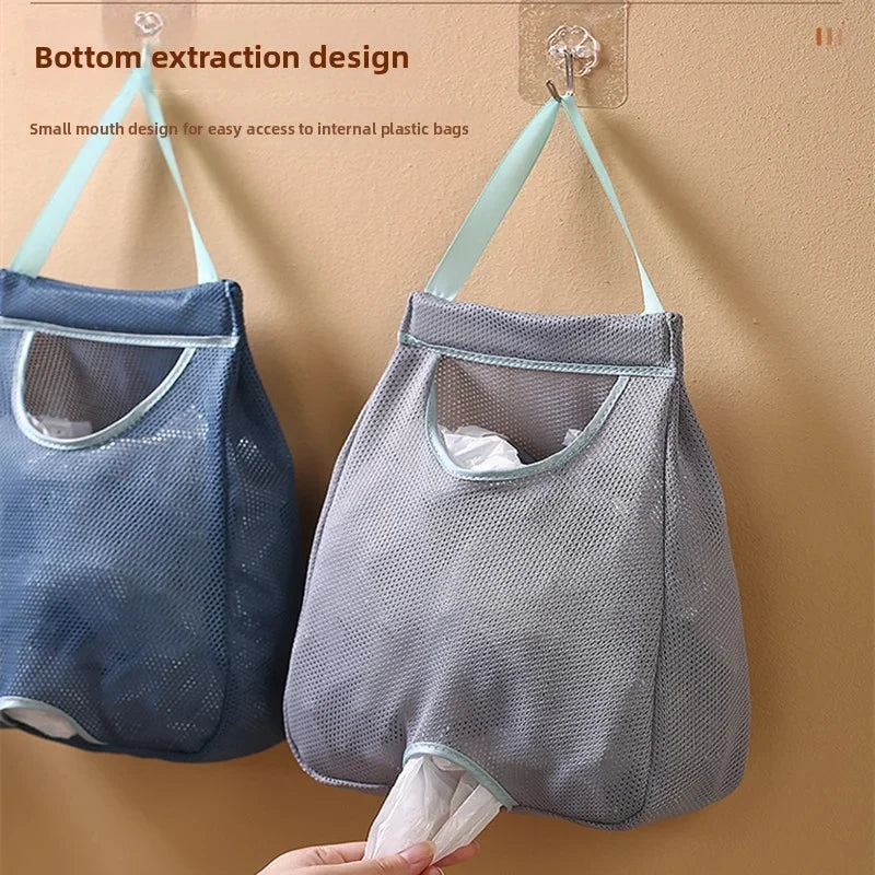 Sac poubelles mural bleu pratique maille fine crochets adhésifs poches