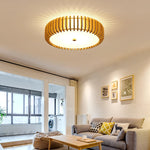 lampe moderne bois naturel blanc rayures horizontales diffuseur acrylique éclairage salon chambre cuisine