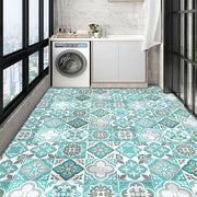 sticker sol décoratif motifs floraux bleu turquoise gris blanc orange imitation marbre adhésif facile