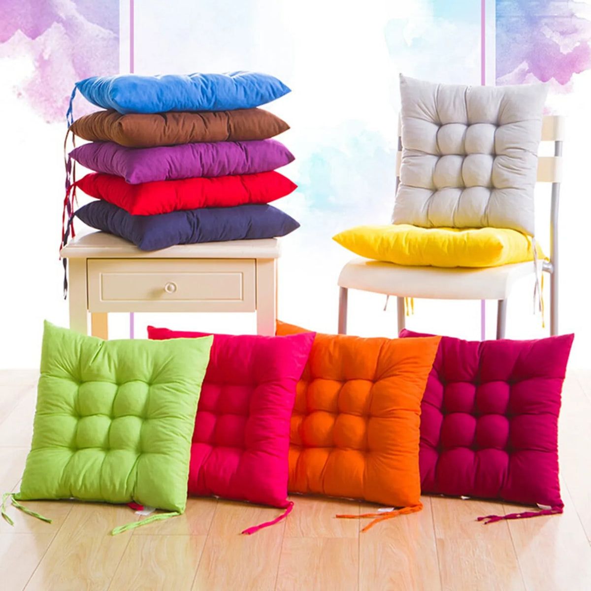 coussin carré massage amovible lavable coton polyester solide classique opaque noué métal 40cm 40cm