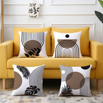 taies d'oreiller polyester motifs géométriques feuilles moderne blanc marron noir opaques canapé lit 40x40cm