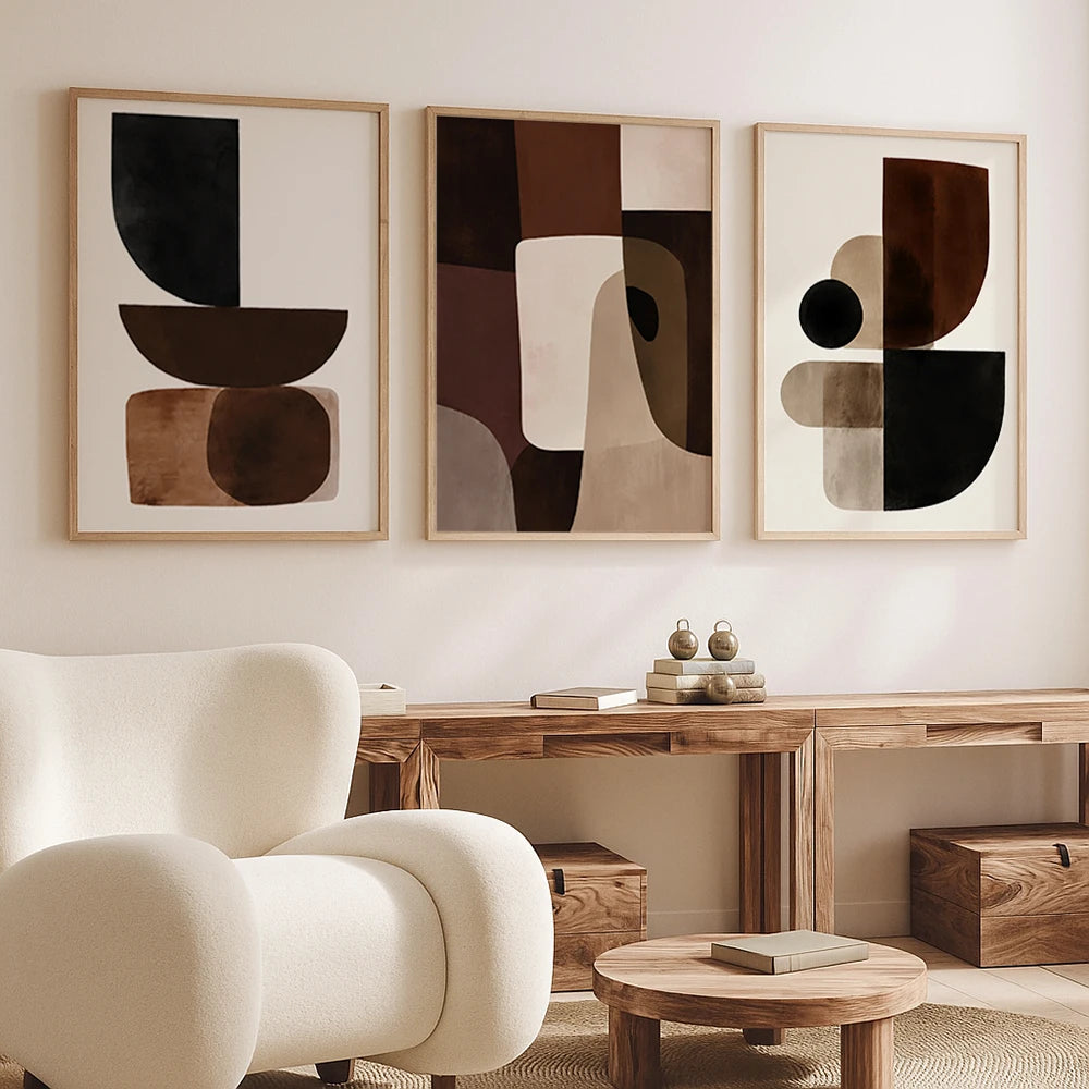 tableaux decoratifs abstraits moderne toile geometrie aquarelle beige noir minimaliste chambre salon