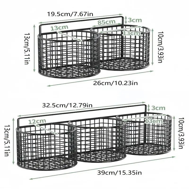 paniers suspendus métal noir blanc clips magnétiques poignées utilisation multiple moderne fonctionnel