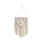 tapisserie macramé bohème beige clair motifs géométriques franges opaques décorative art murale
