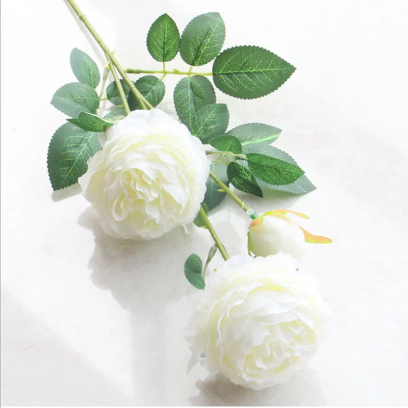 Bouquet artificiel roses feuilles vertes mariage décoration maison blanc rouge roseclair