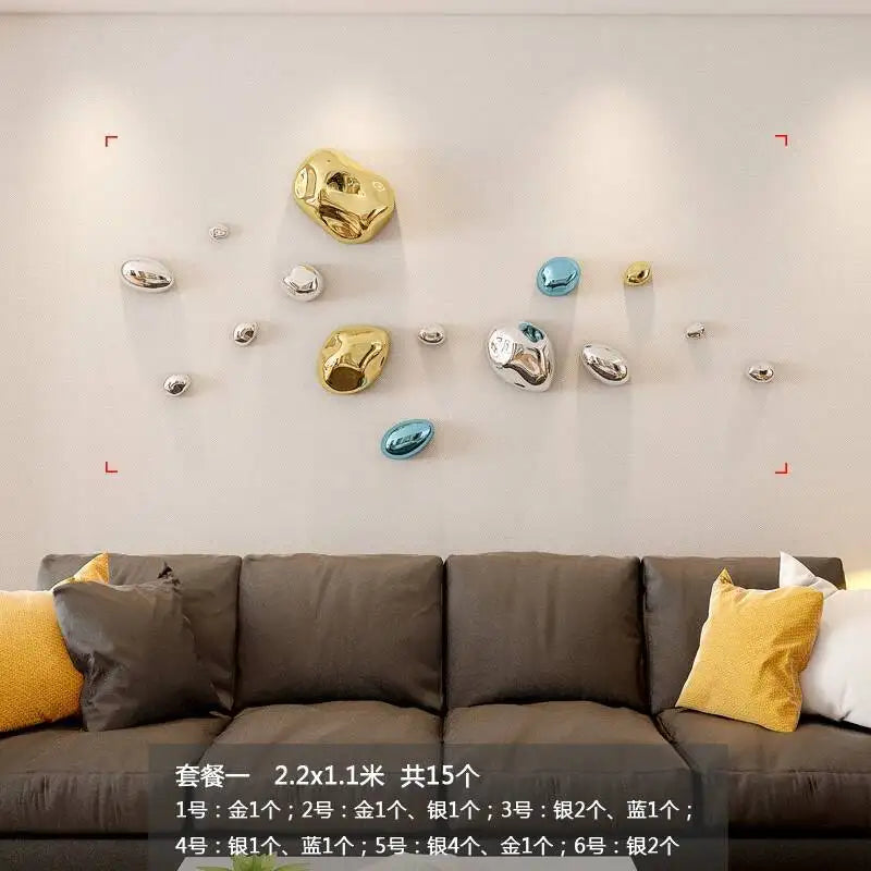 décoration murale moderne boules argent dorées fixations set intérieur
