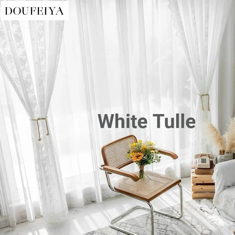 rideau blanc dentelle broderie florale moderne transparent salon chambre salon maison luxe