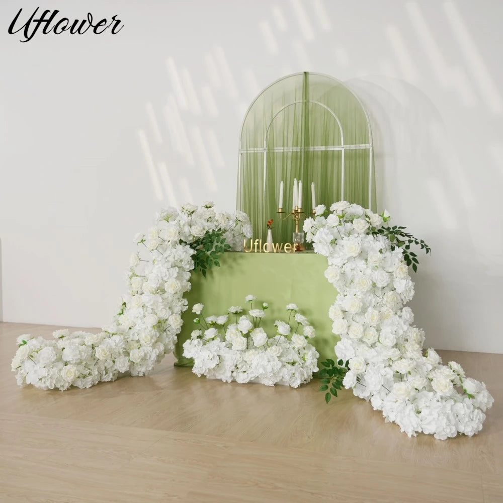 Rangée de fleurs artificielles roses en soie 240 cm