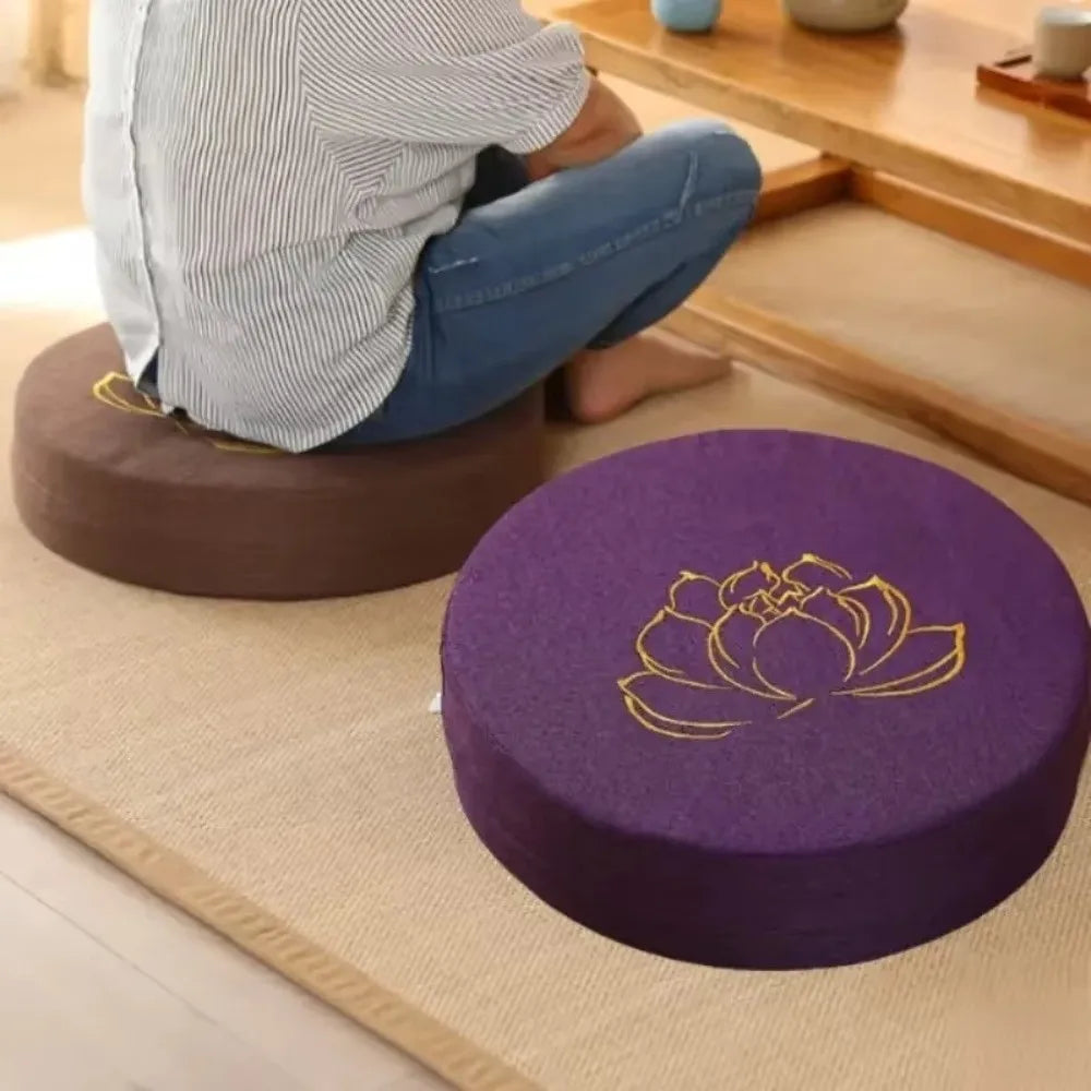 coussin méditation fleur lotus dorée couleur marron violet rouge gris bleu traditionnel rempli coton