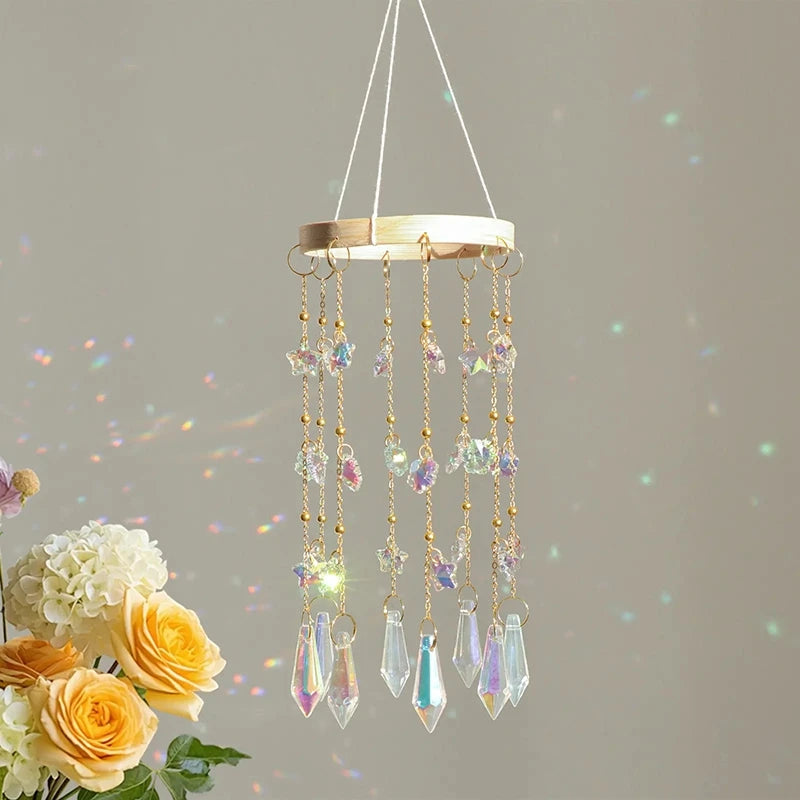 mobile décoratif cristaux motifs floraux boho chic naturel or multicolore chambre salonextérieur