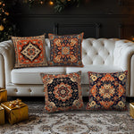 taies d'oreiller décoratives motifs floraux géométriques vintage bleu marine orange beige blanc polyester peachskin