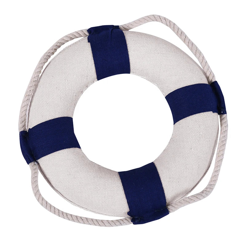 bouée sauvetage nautique décorative textile rouge bleu marine motif bandes diagonales durable maison salon