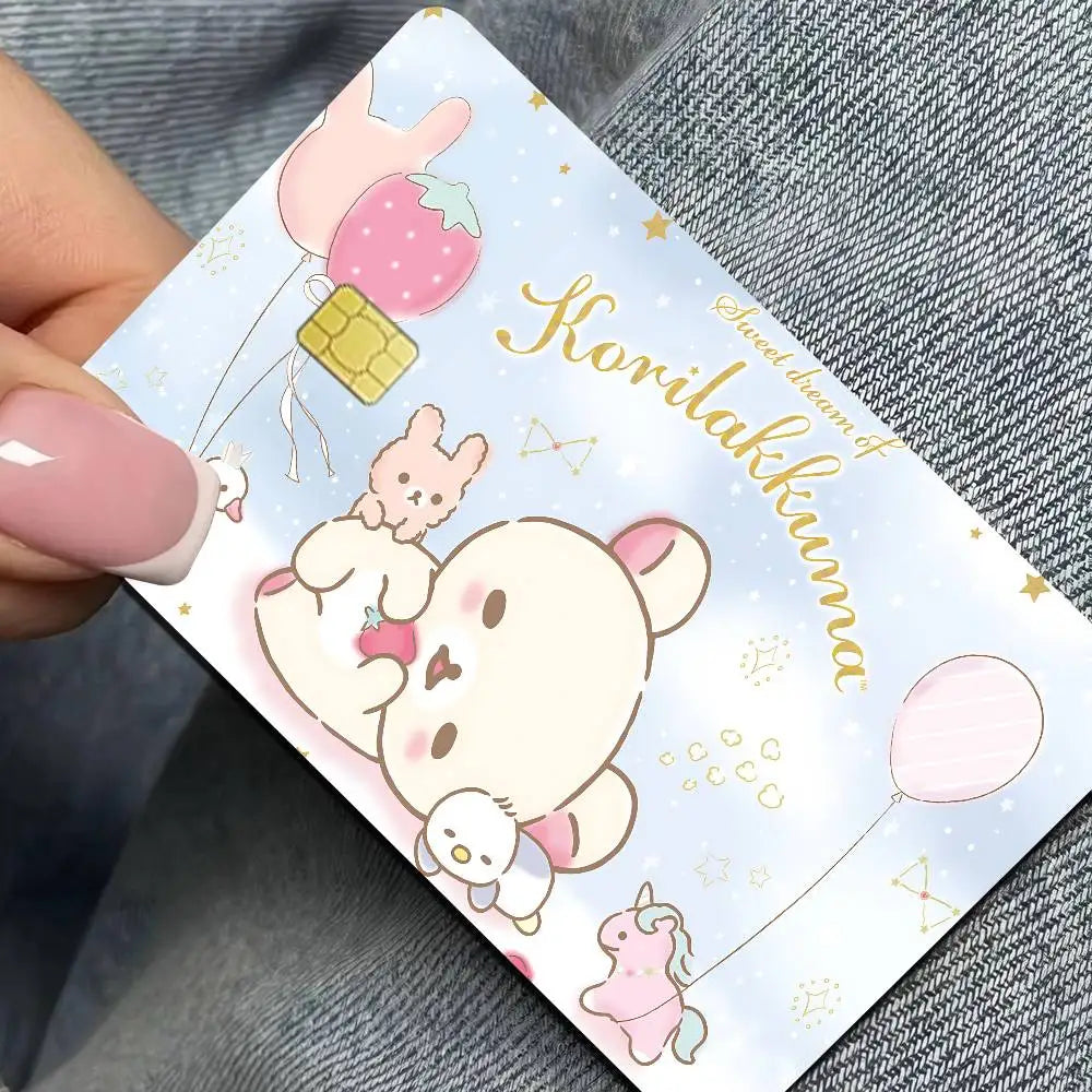 sticker adhésif carte bancaire dessin animé ours mignon rose bleu clair blanc
