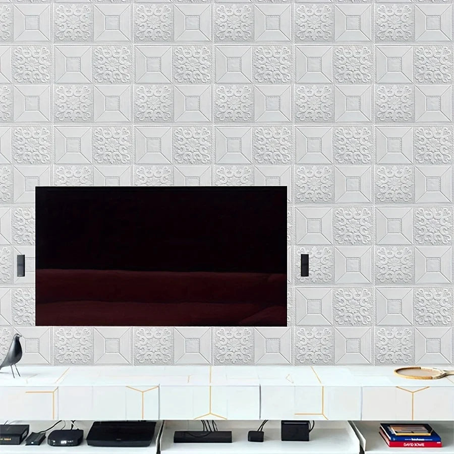 panneaux decoratifs murals blancs motifs floraux modernes resitants humidite stickers adhesifs chambre salon cuisine