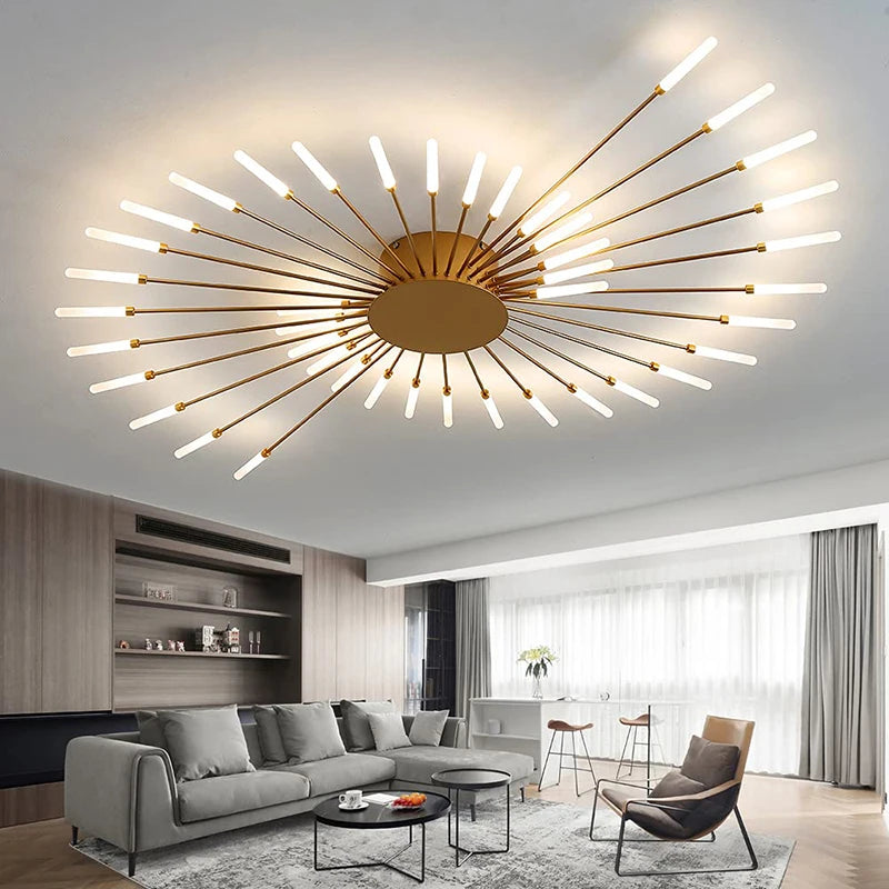 plafonnier moderne luminaire suspendu noir doré multiple bras led intégrés contemporain