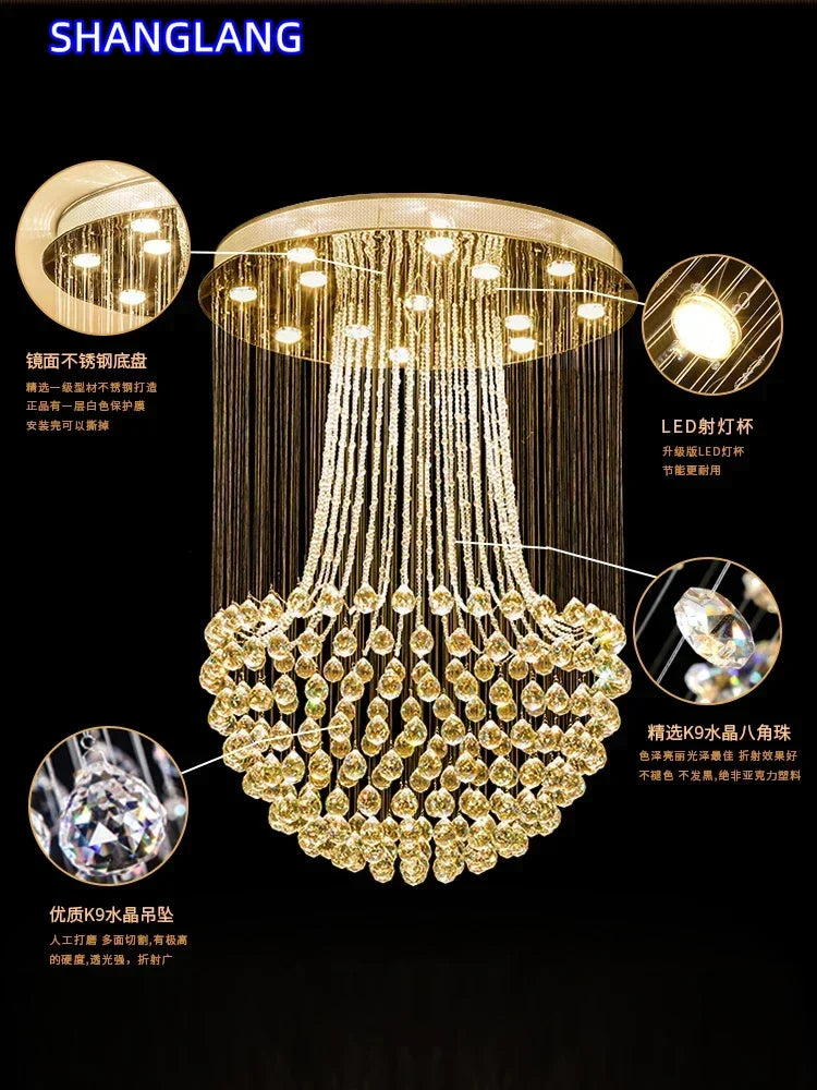 lustre led moderne cristal doré salon salle bain lumière contemporaine fixations invisibles