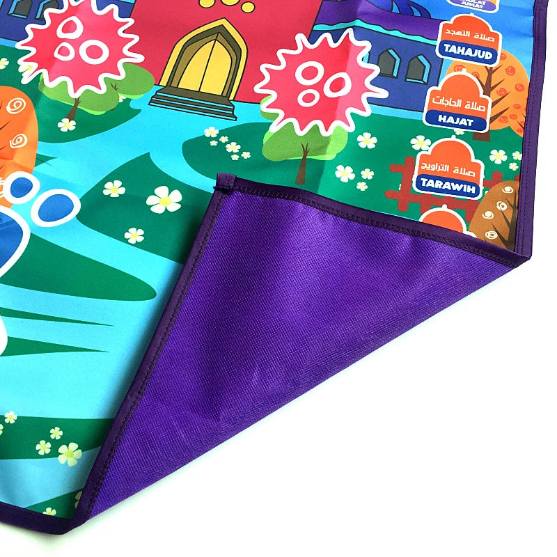 tapis interactif enfant islamique illustrations motifs arabes symboles religieux coloré bleu orange vert blanc