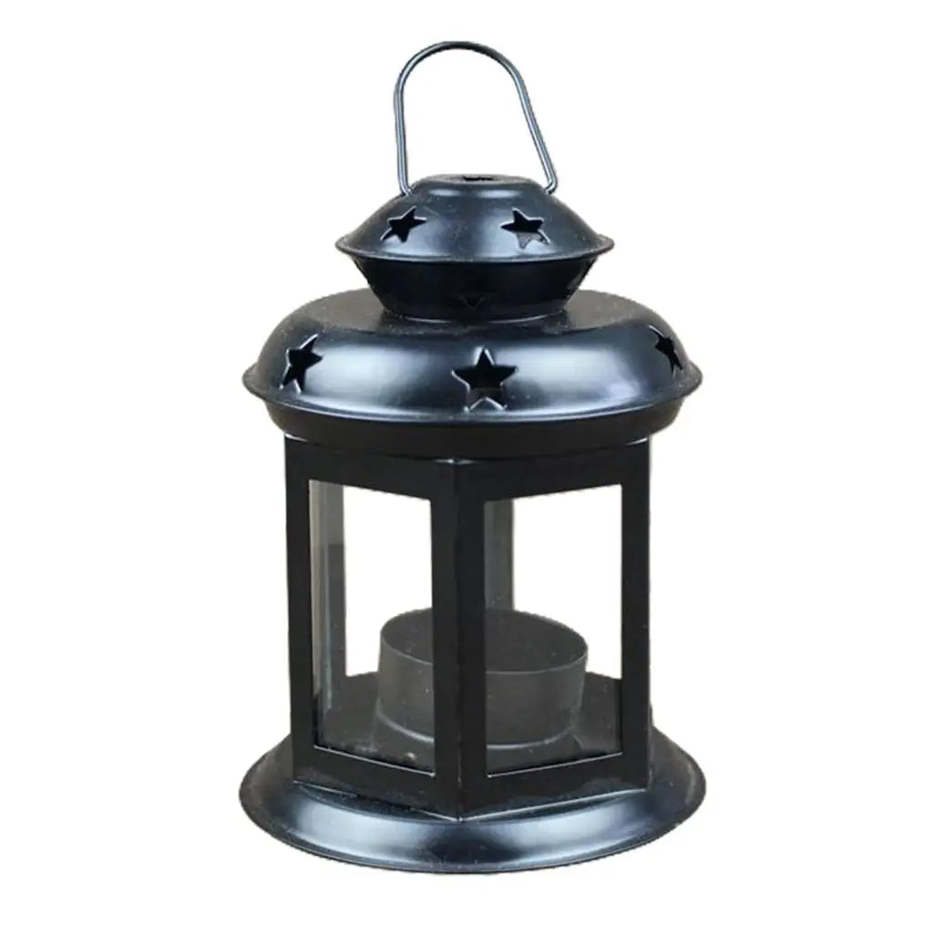lanterne étoiles métal noir blanche verre transparent classique anneaux suspension bougie
