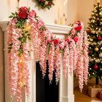 guirlande fleurs artificielles blanc rose feuilles décoration extérieure chaînes clips fixations