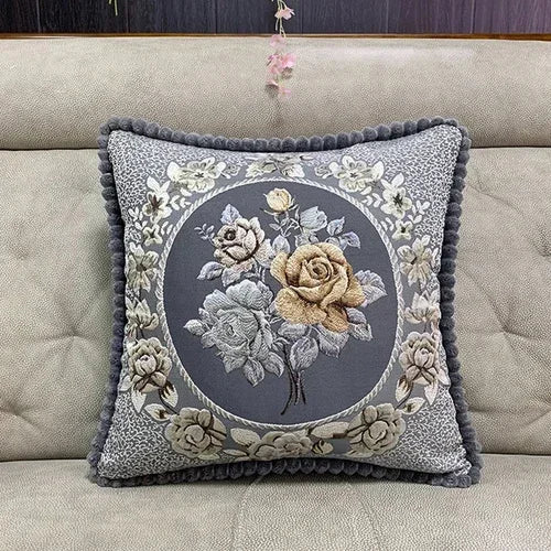 coussin carré brodé fleurs pompons élégant lavable 40x40cm 58x58cm polyester coton