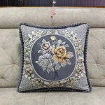 coussin carré brodé fleurs pompons élégant lavable 40x40cm 58x58cm polyester coton