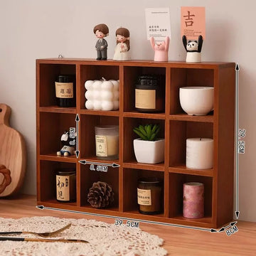 étagère modulaire bois naturel moderne 12 compartiments vases céramique bougies figurines boîte thé tasse