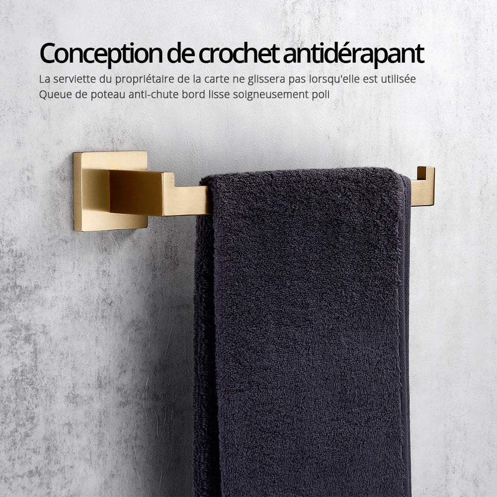 porte serviette mural salle bain moderne doré mat acier inoxydable fixation vis murale