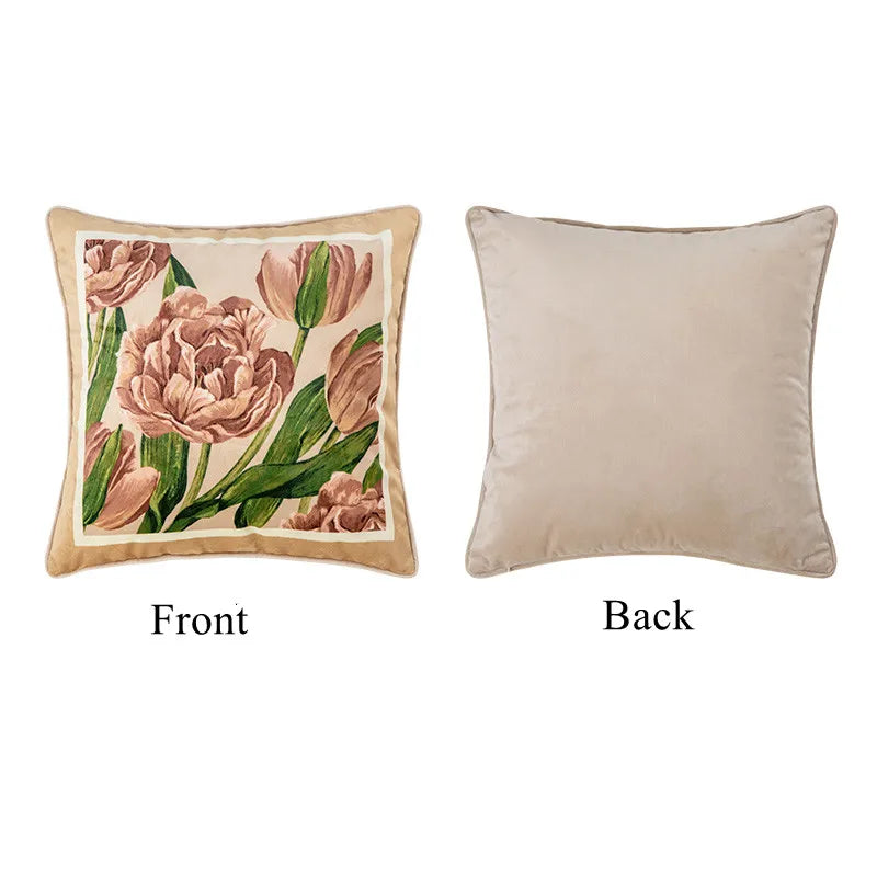 coussin carré velours fleuri vert clair vintage 45x45cm 55x55cm décoration maison lit sofa farmhouse
