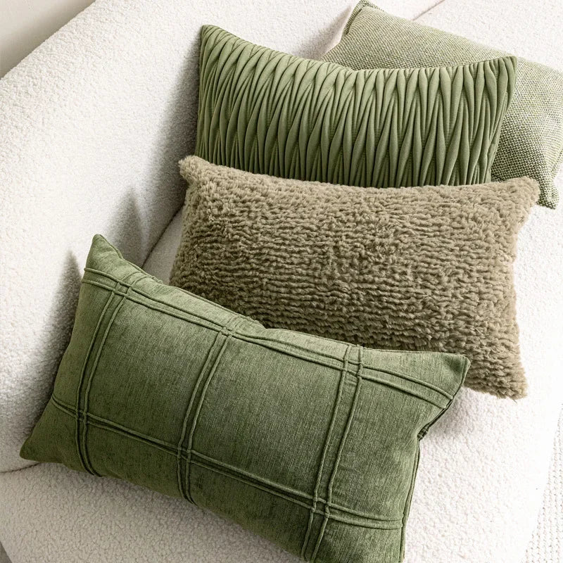 coussins décoratifs modernes nordique vert olive motif plissé texture polyester 45x45cm