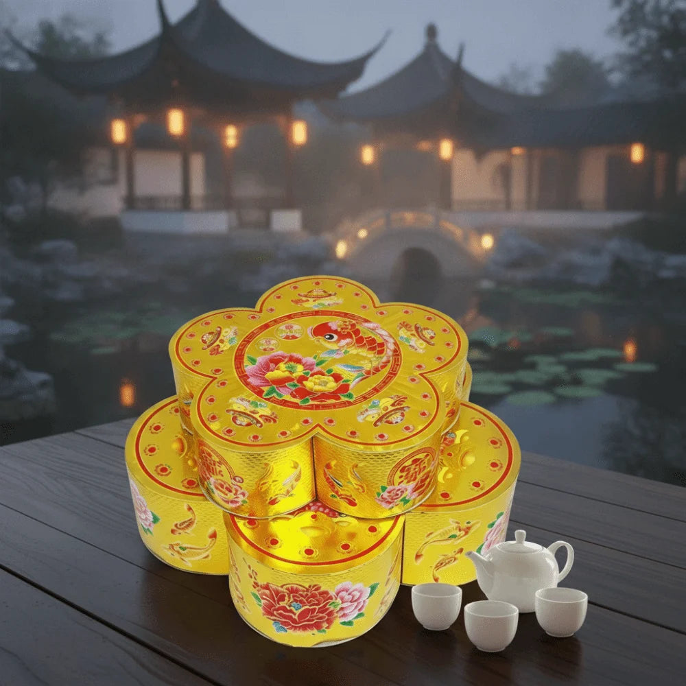 boîtes thé fleurs motifs chinois jaune rouge opaques artisanales festives cadeaux anniversaires mariages traditions