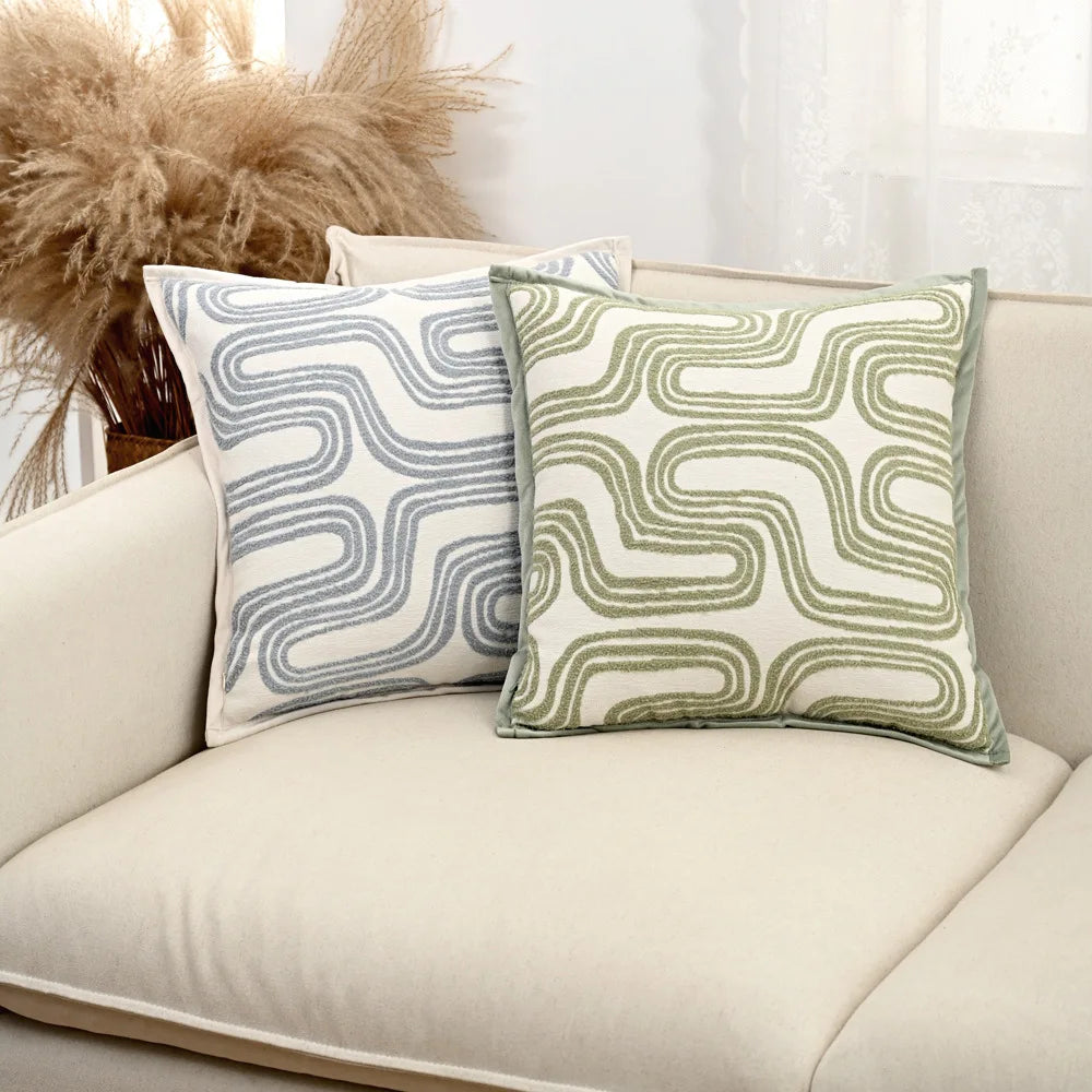 taies d'oreiller polyester jacquard motifs ondulés couleurs neutres moderne ornementales 45x45cm douces