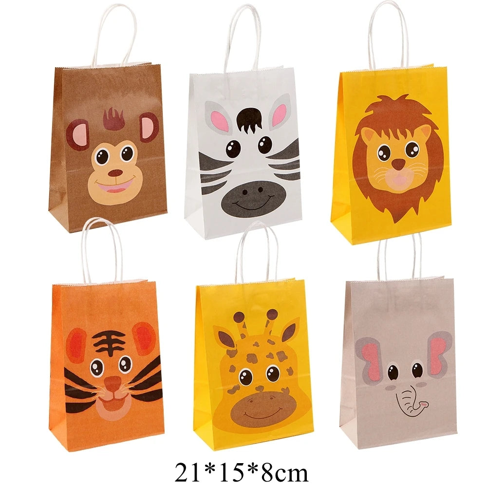 sacs papier animaux cartoon poignées blancs tigre zèbre girafe elephant enfants fêtes anniversaires