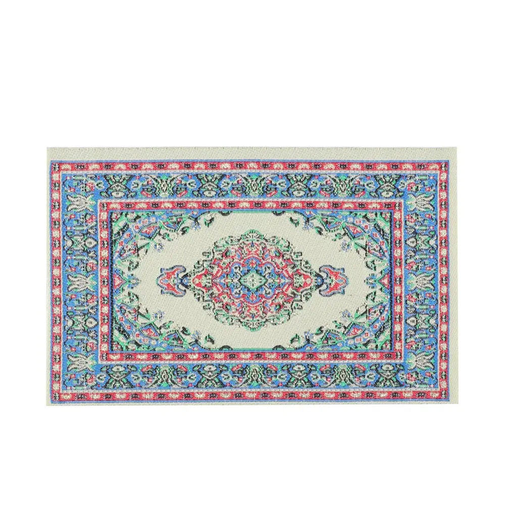 petit tapis miniature maison poupee beige motif floral traditionnel decoration interieur miniature