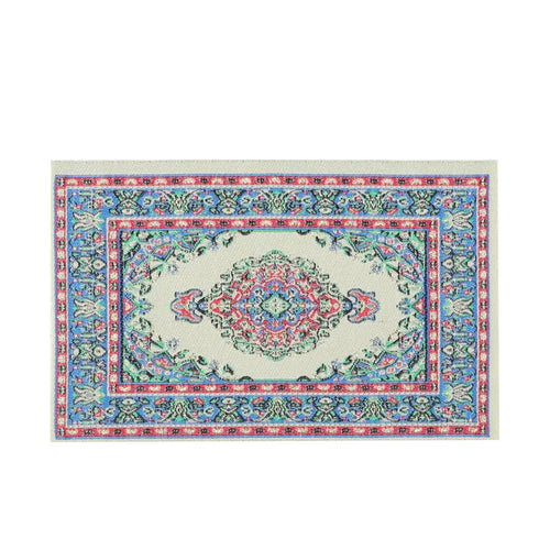 petit tapis miniature maison poupee beige motif floral traditionnel decoration interieur miniature