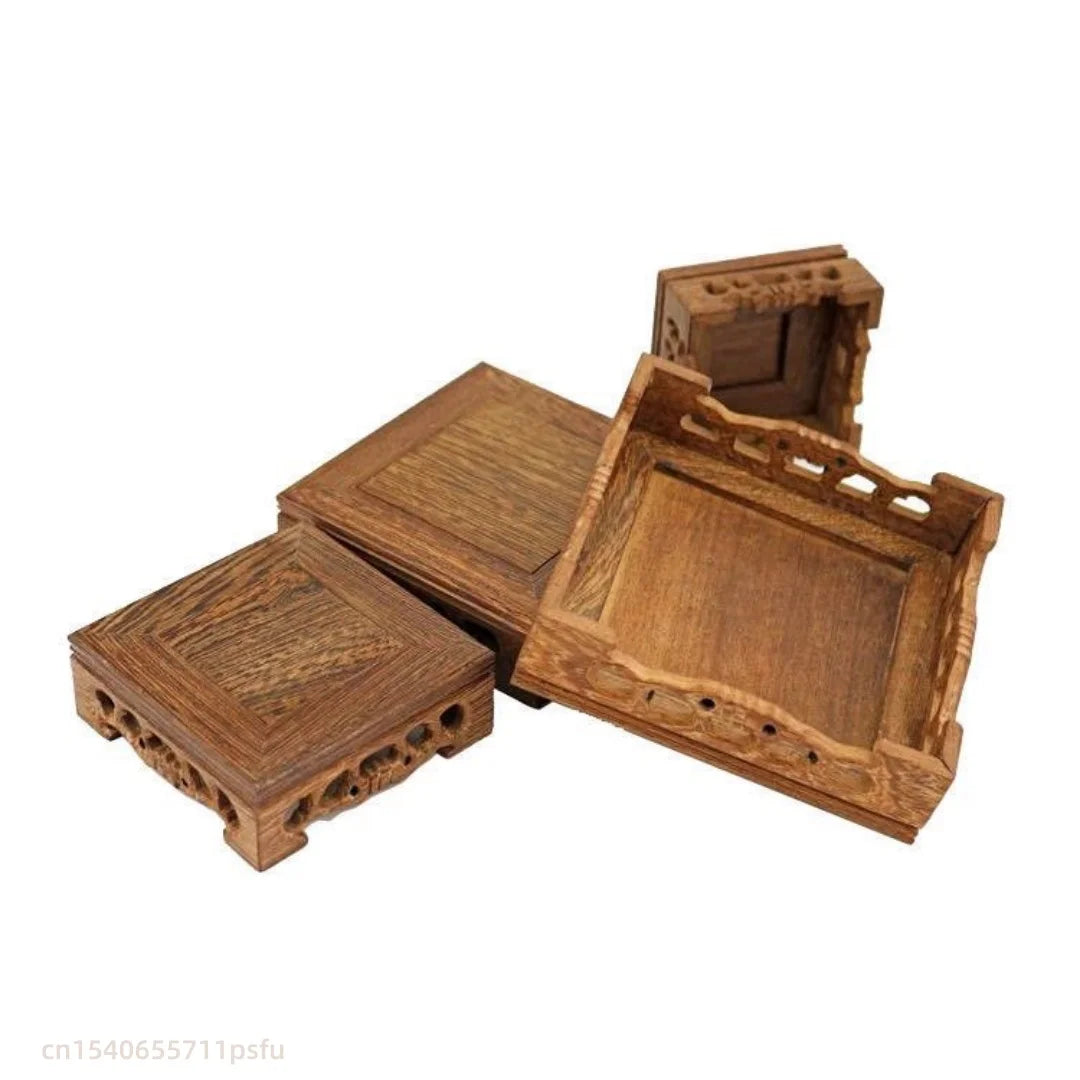 support présentation bois sculpté socle décoratif figurines vases plantes pot fleurs traditionnel artisanal