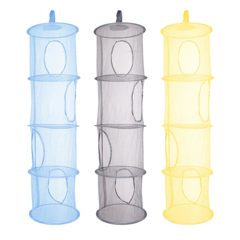 Panier de rangement suspendu 4 niveaux pliable en polyester gris clair