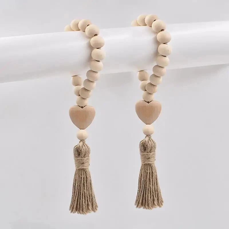 bracelet boho chic rondes coeur relief pompon coton beige clair unique naturel