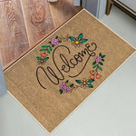 tapis d'entrée multicolore fleurs papillons texte hello moderne antidérapant extérieur 40x60cm