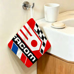 serviette coton polyester logo facom rayures damier crochet salle bain cuisine rouge blanc