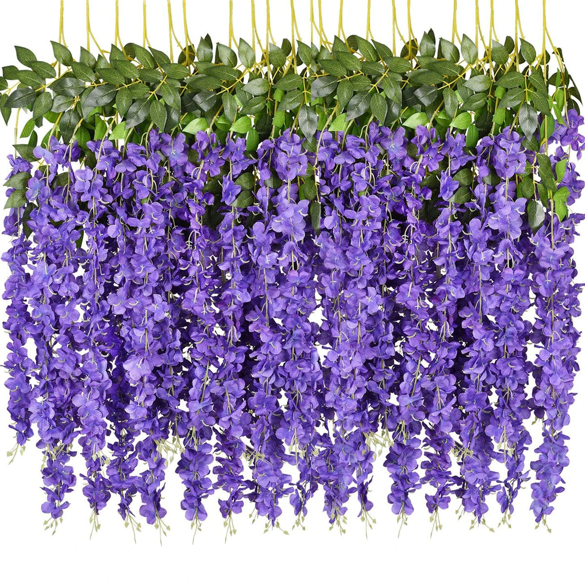 guirlande fleurs artificielles violette moderne extérieure accrochée blanc feuilles verte festive