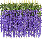 guirlande fleurs artificielles violette moderne extérieure accrochée blanc feuilles verte festive