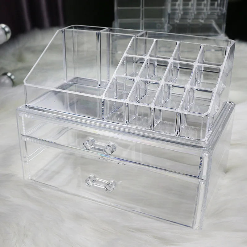 organisateur bijoux boîte transparente moderne poignées plastique grande taille cosmétiques maquillage soins peau